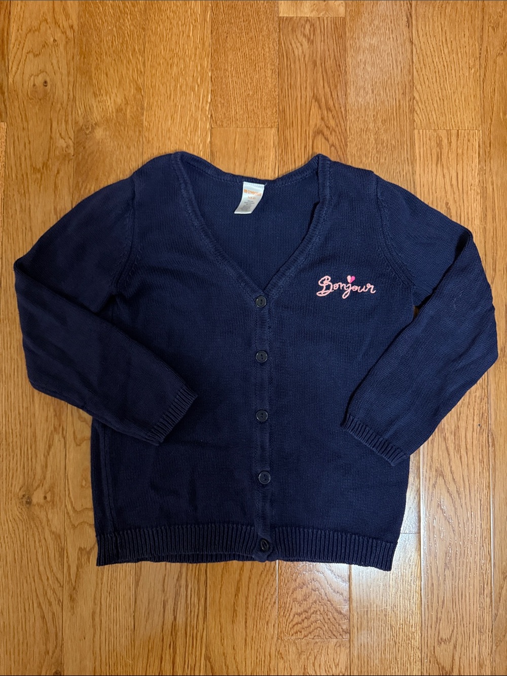 Gymboree Navy Cardigan with Pink Bonjour Embroidery